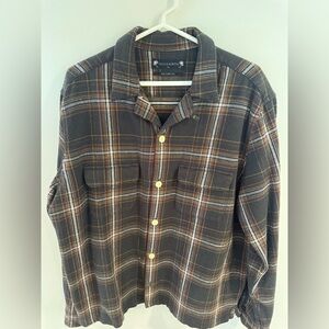 All Saints Men's Dark Plaid Button Down Shirt Jacket